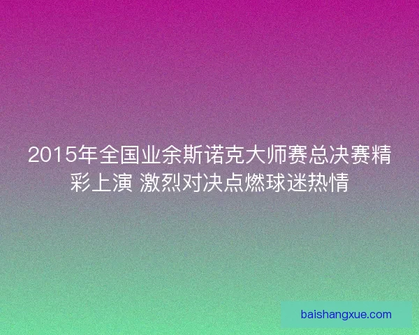 2015年全国业余斯诺克大师赛总决赛精彩上演 激烈对决点燃球迷热情